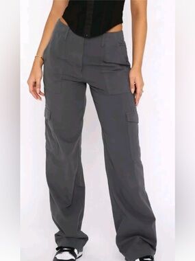 White Fox Boutique "Know Your Worth" Cargo Pants - Charcoal